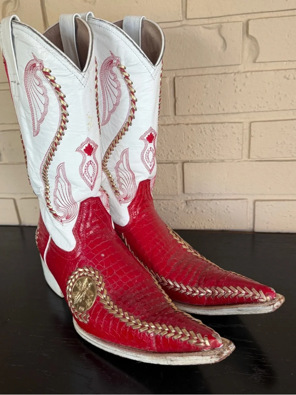 EL GENERAL Genuine Red Leather Pointed Toe Cowboy Boots Mens MEX 27 US 8 Western - Picture 2 of 8